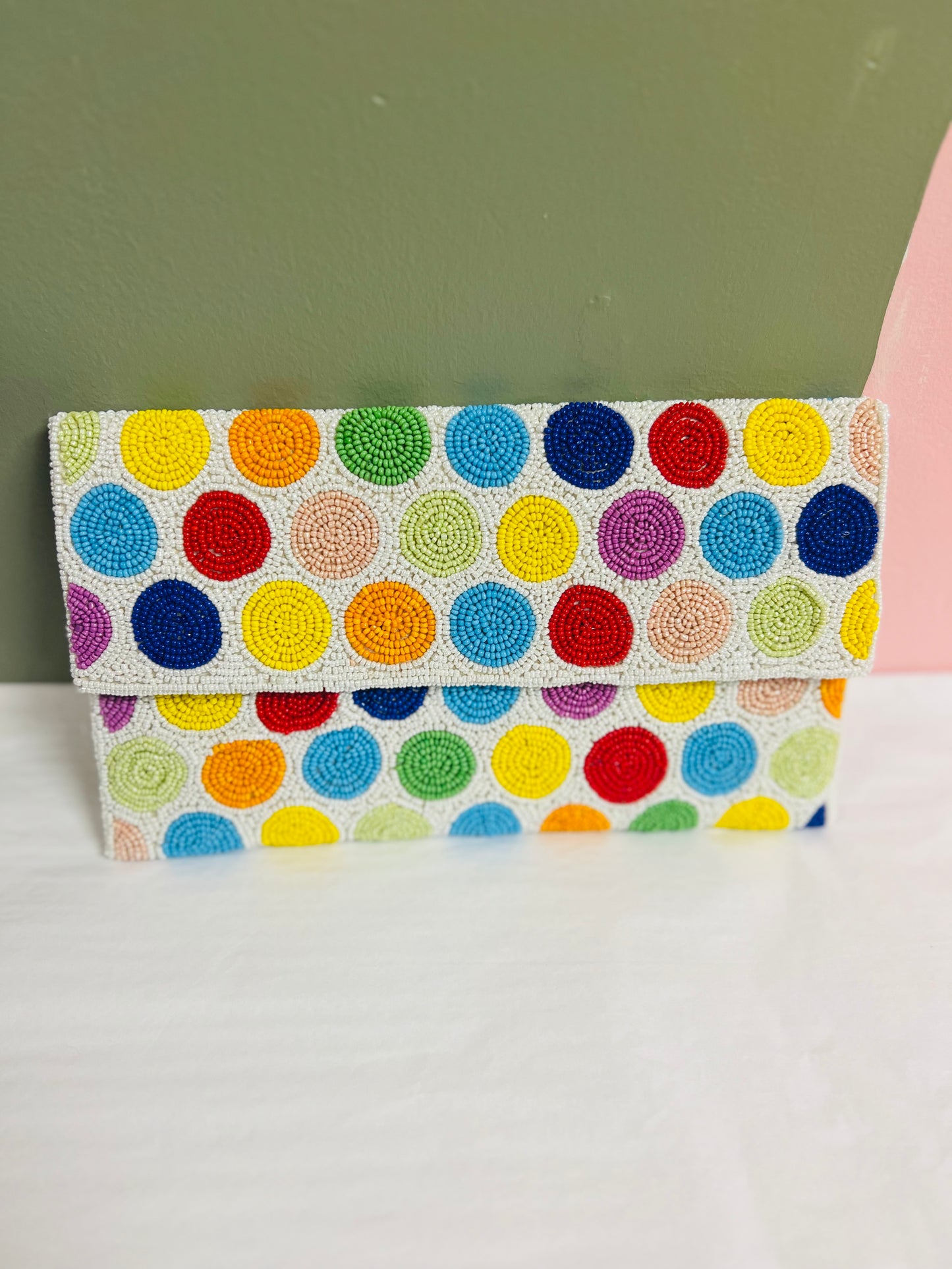 Beaded Foldover clutch - Polka dots Bags Indiblossom