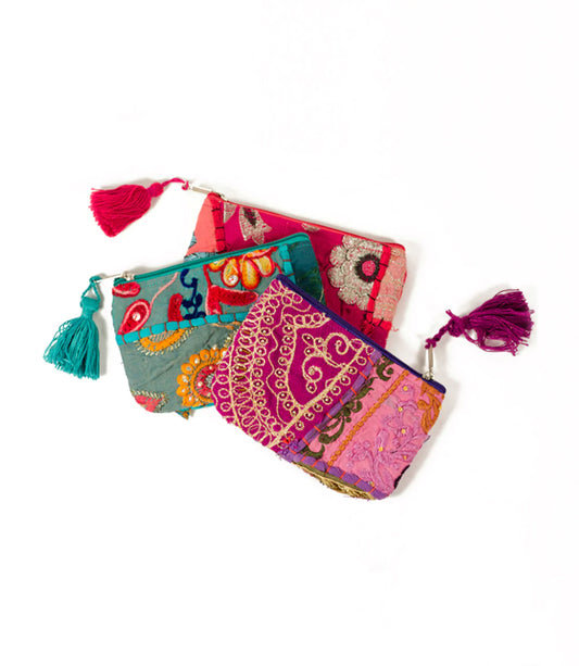 COLOR SPLASH EMBROIDERED COIN PURSE - ASSORTED Bags Matr Boomie   