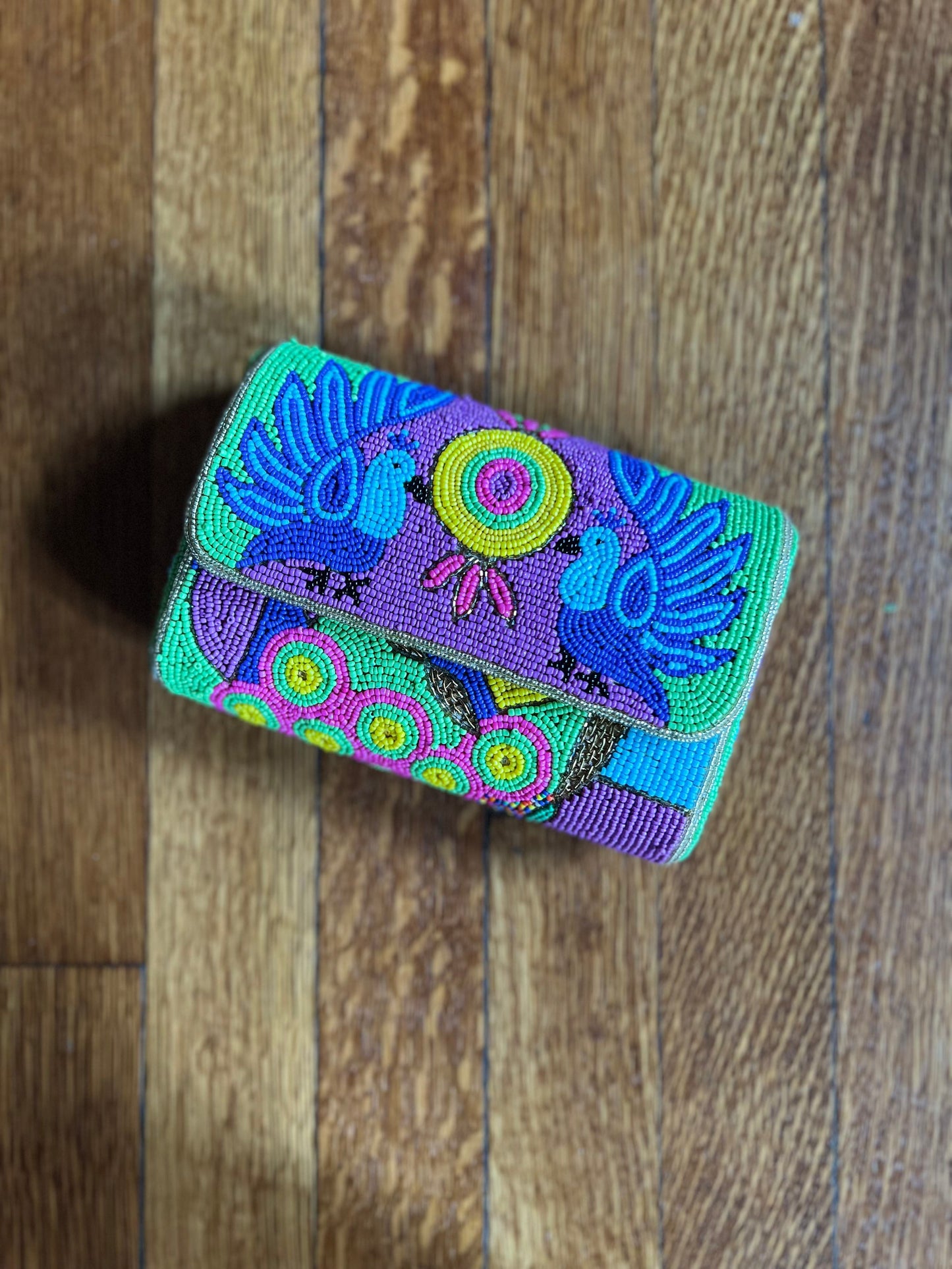 Peacock Beaded Box Clutch - Green Bags Indiblossom