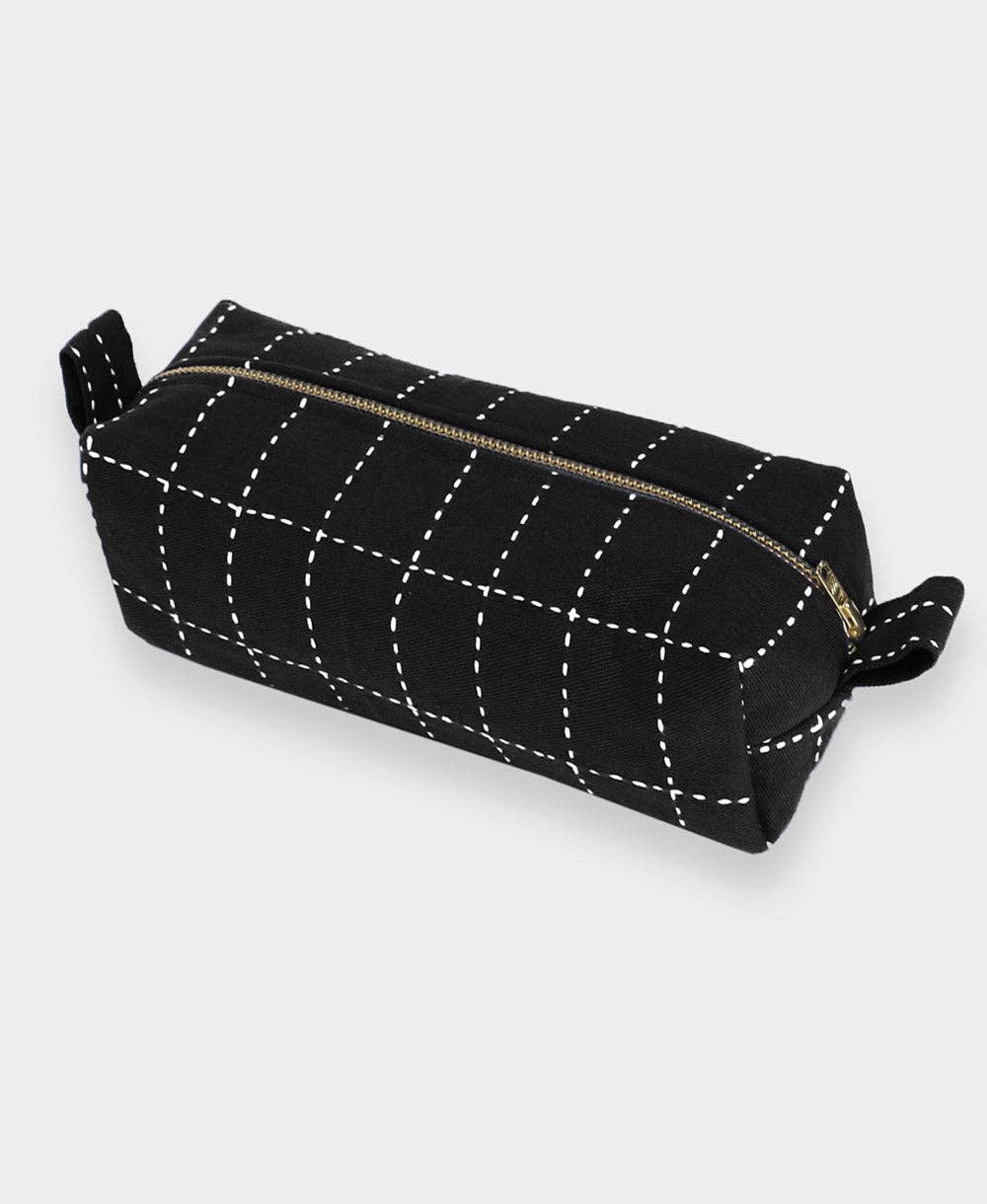 Small Grid-Stitch Toiletry Bag - Charcoal Bags Anchal