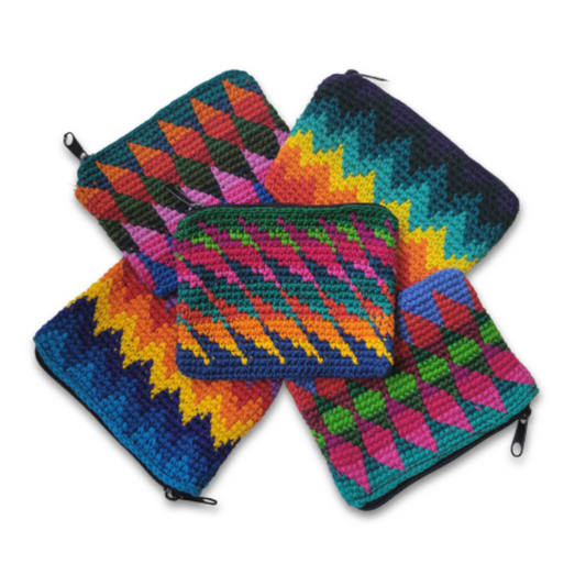 Zigzag Crocheted Coin Purse Bags Unique Batik
