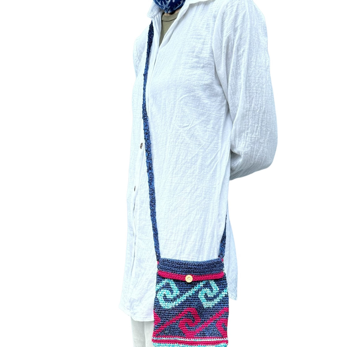 Crocheted Cotton Candy Bag Bags Unique Batik blue & pink