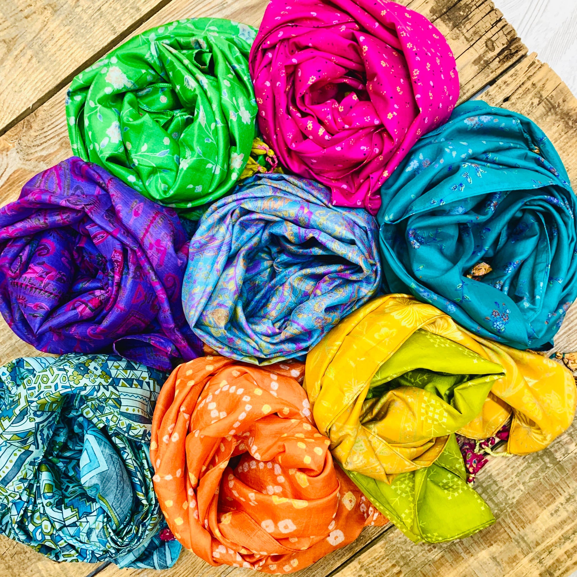 Up-Cycled Silk Sari Scarves Accessories Sevya Handmade   