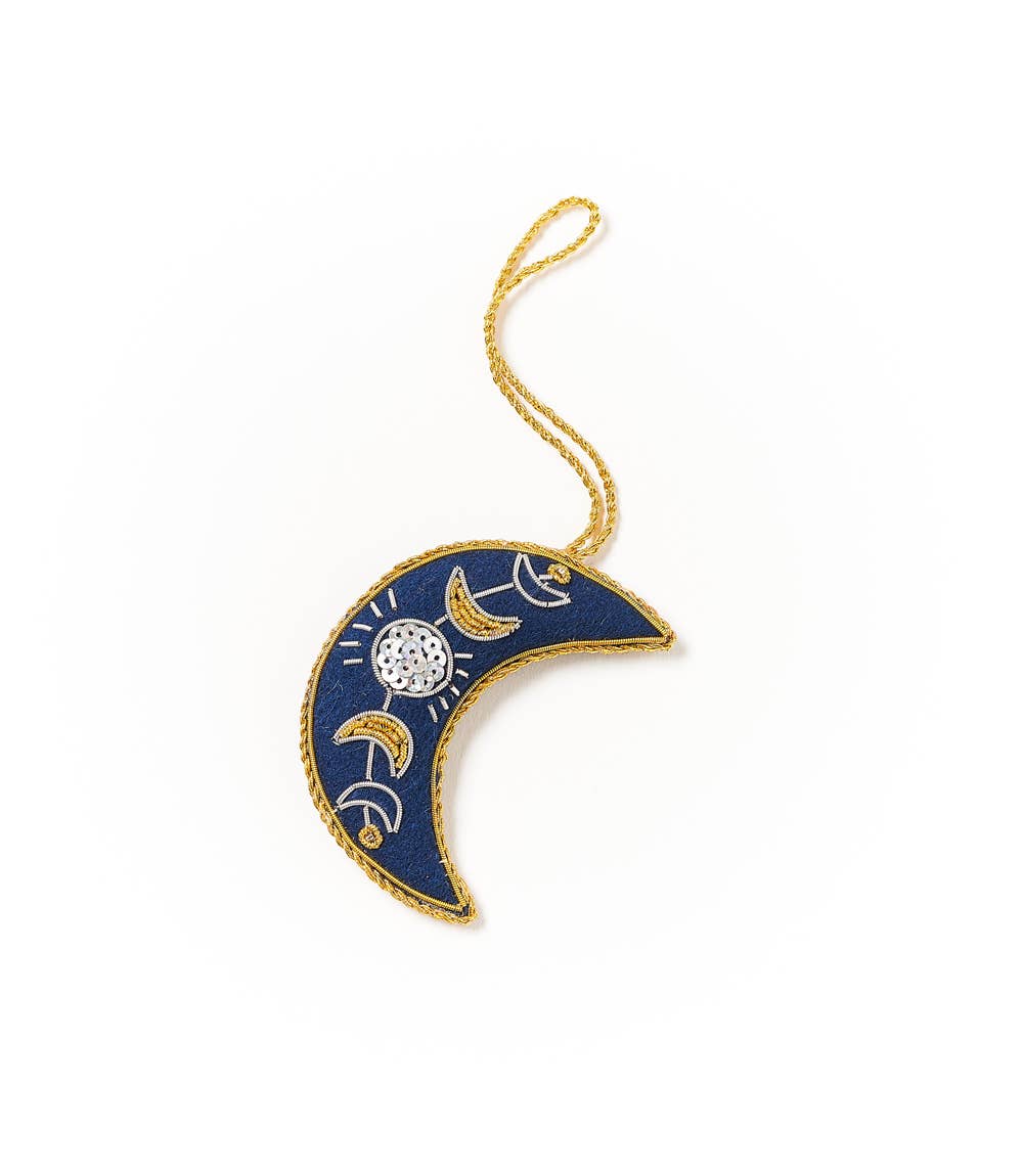 Larissa Plush Crescent Moon Felt Ornament - Embroidered Home Goods Matr Boomie Fair Trade   