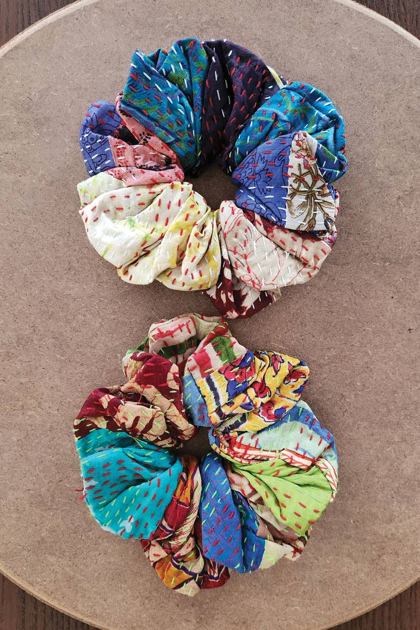 Silk Kantha Scrunchies, Set of 2 Accessories Sevya Handmade   