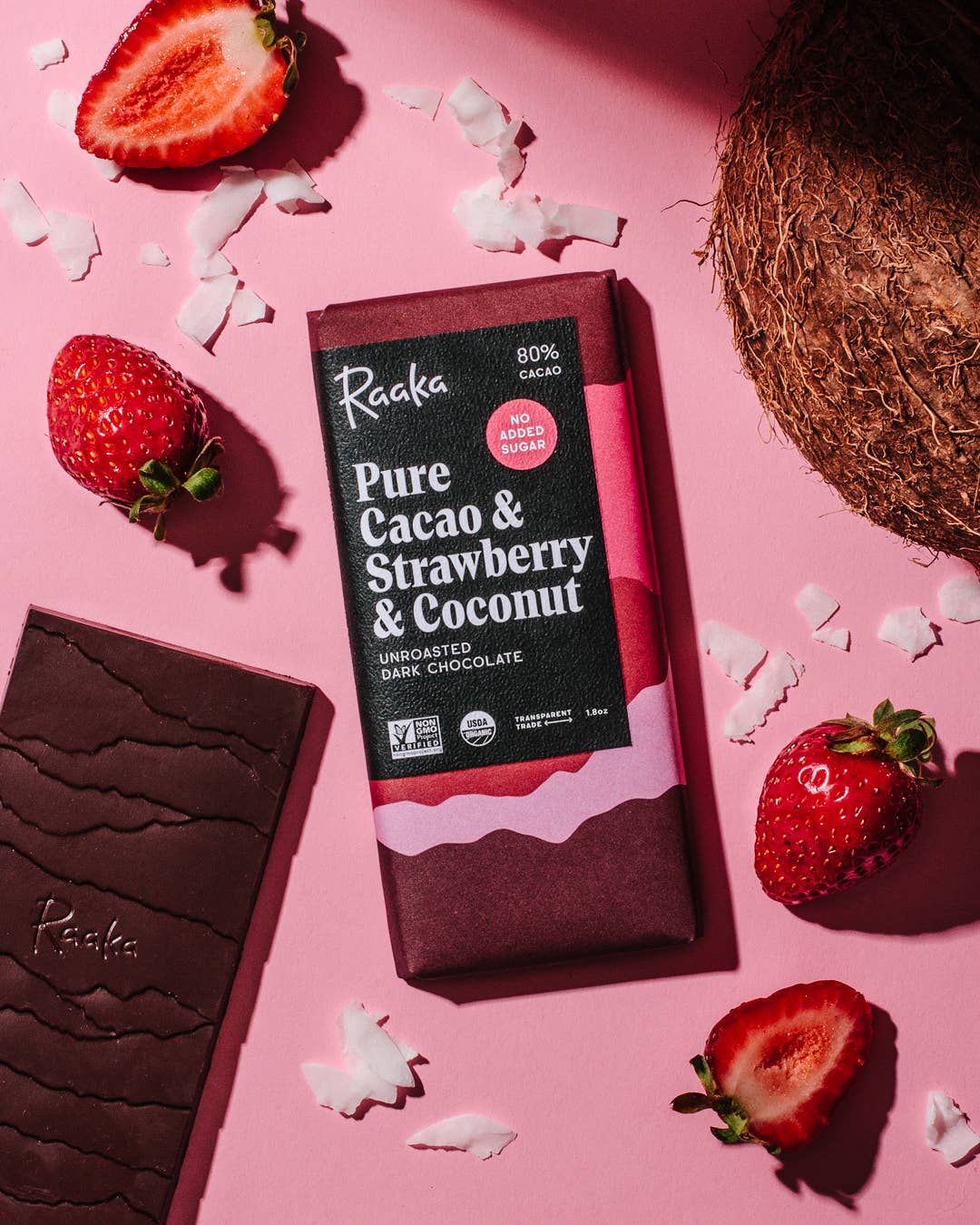 Raaka Chocolate - 80% Pure Cacao & Strawberry & Coconut (No added sugar)  Raaka Chocolate   