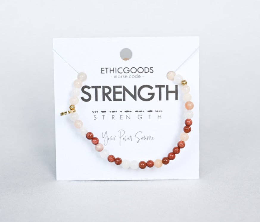 Morse Code Bracelet | STRENGTH: Pink Aventurine & Goldstone  ETHICGOODS   