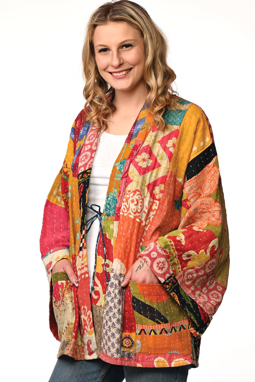 Reversible Cotton Kantha Kimono Jacket Jacket Sevya Handmade   