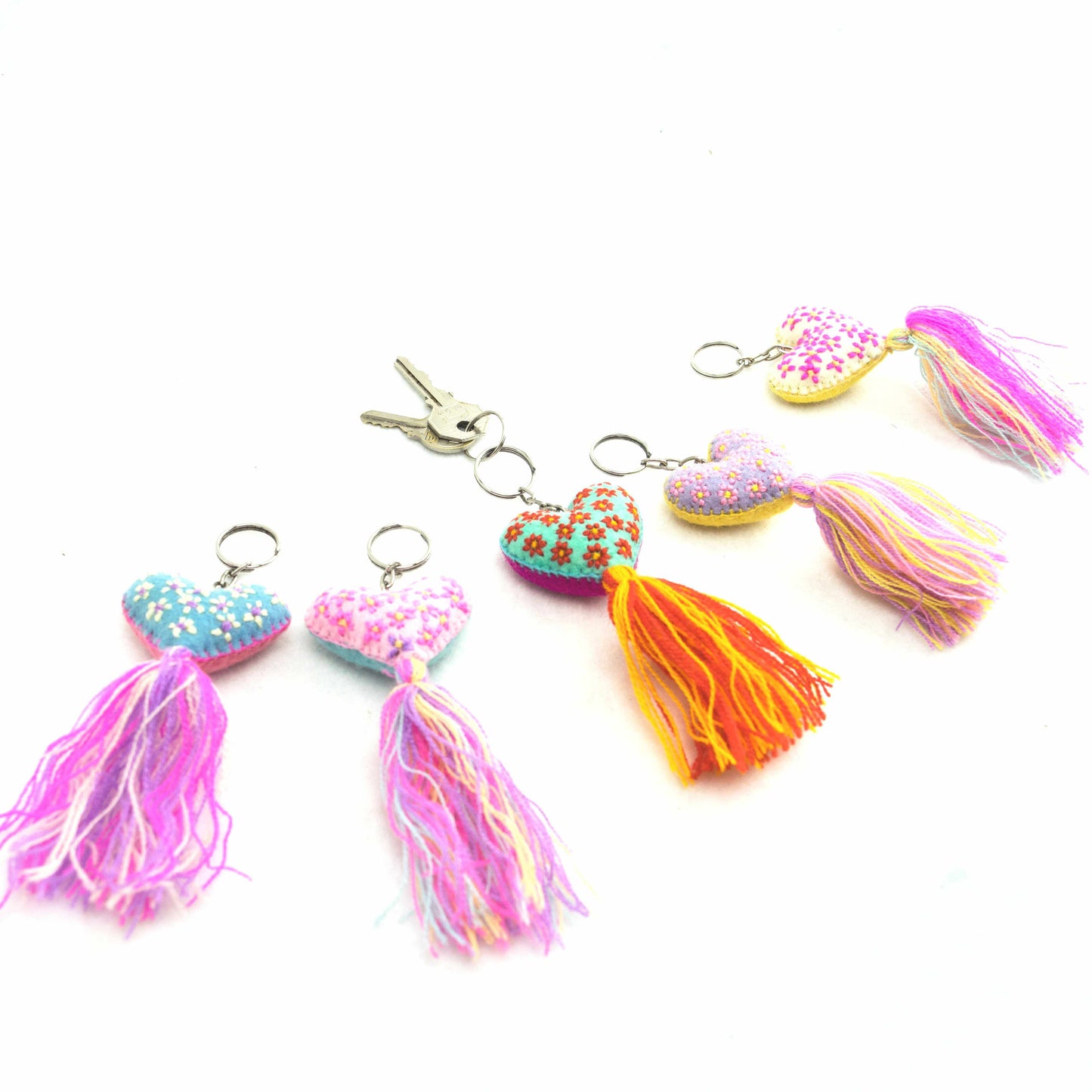 Embroidered Love Heart Tassel Keychain - Mexico Accessories Lumily   