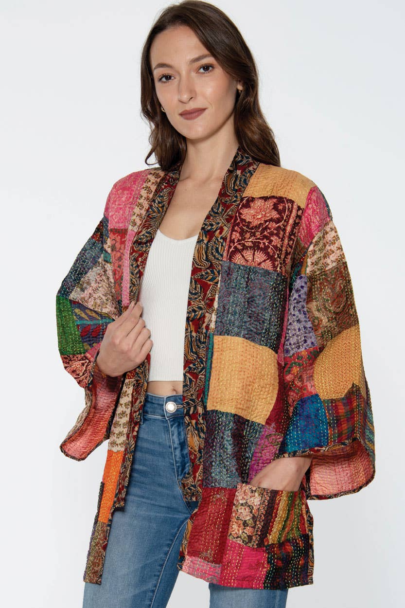 Reversible Kantha Silk Kimono Jacket Sevya Handmade