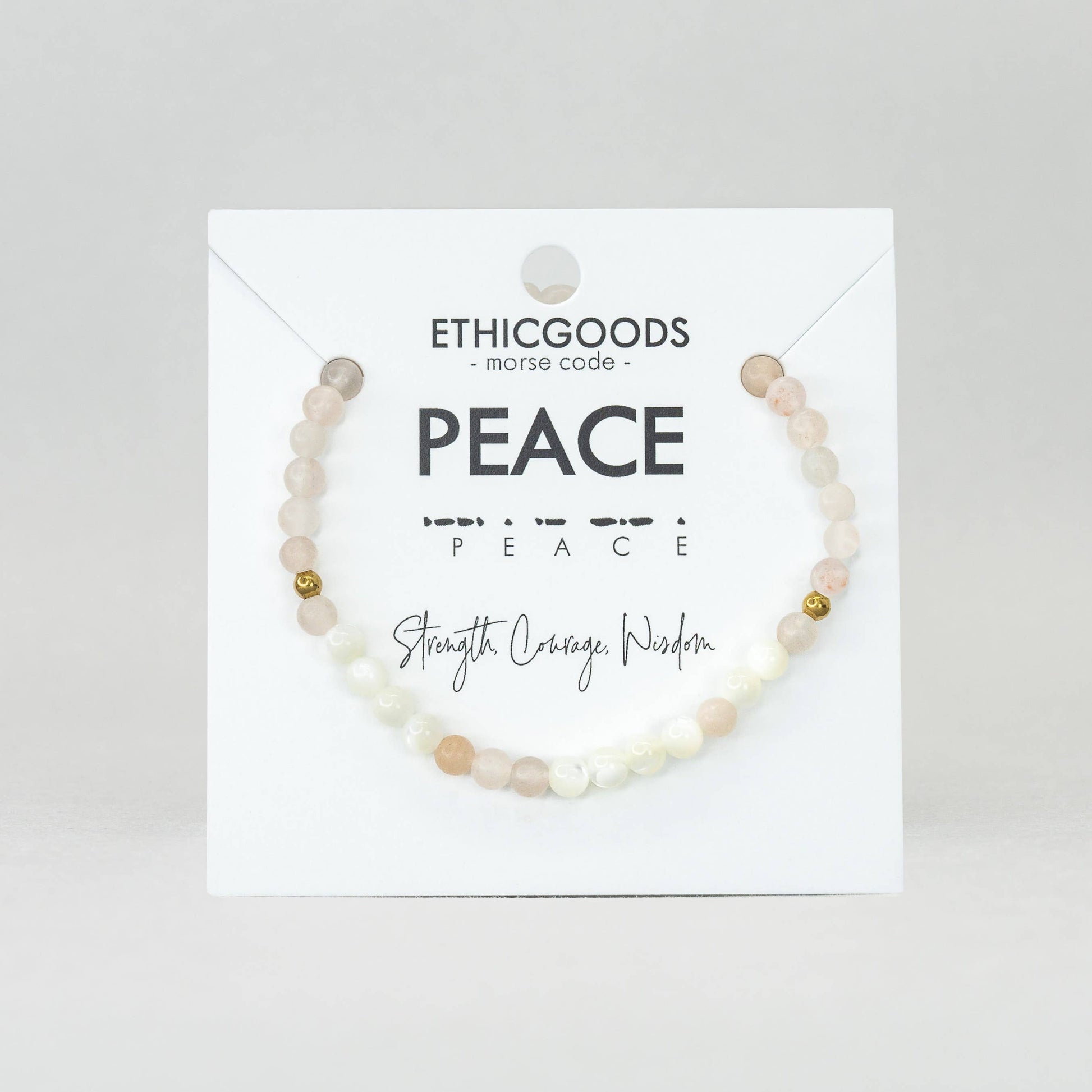 Morse Code Bracelet | PEACE: Mother of Pearl & Pink Aventurine  ETHICGOODS   