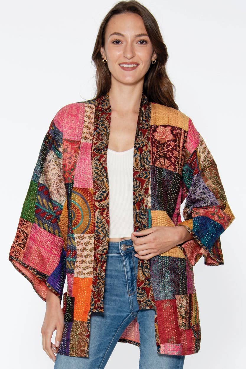 Reversible Kantha Silk Kimono Jacket Sevya Handmade