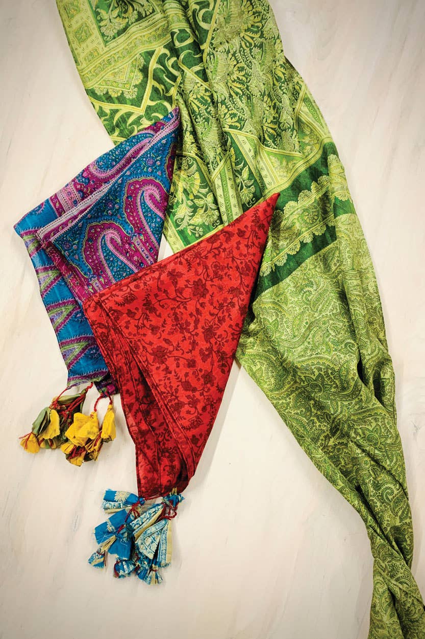 Up-Cycled Silk Sari Scarves Accessories Sevya Handmade   