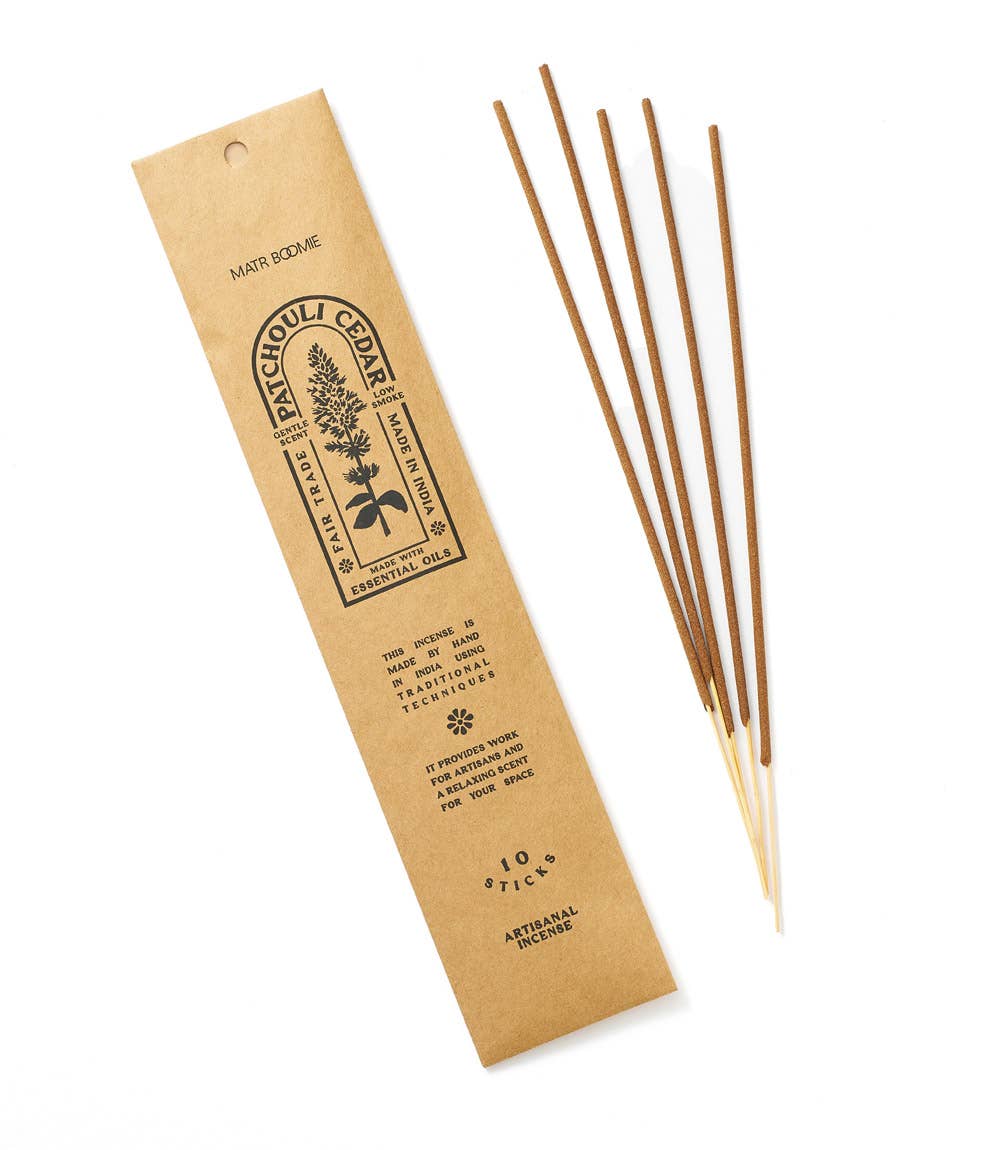 Patchouli Cedar Incense - 10 sticks, low smoke Home Goods Matr Boomie   