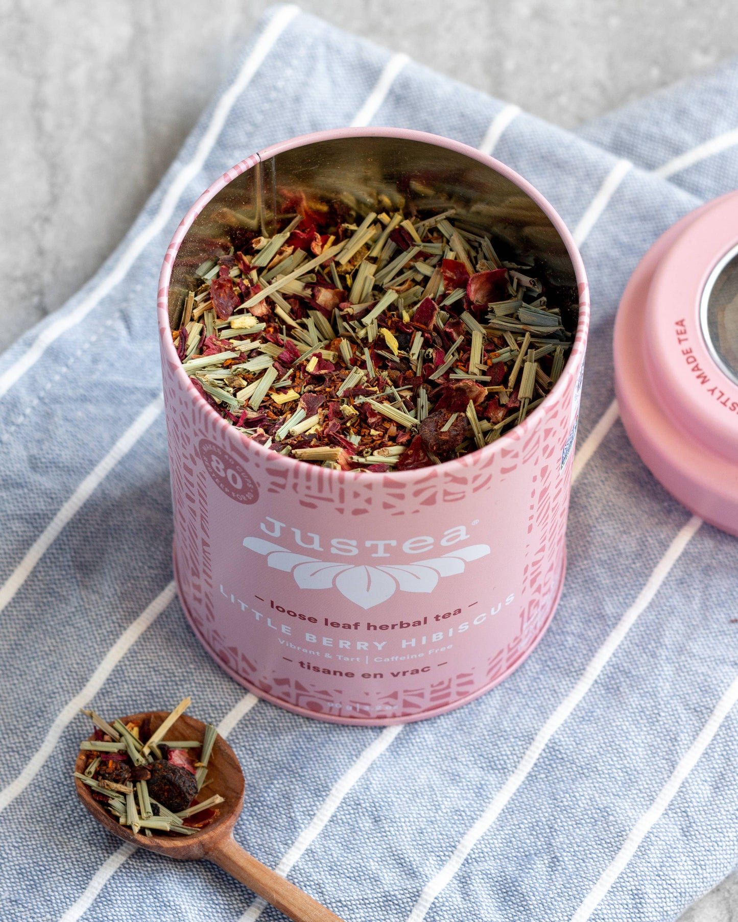 Little Berry Hibiscus Tin & Spoon - Organic, Fair Herbal Tea Home Goods JusTea   