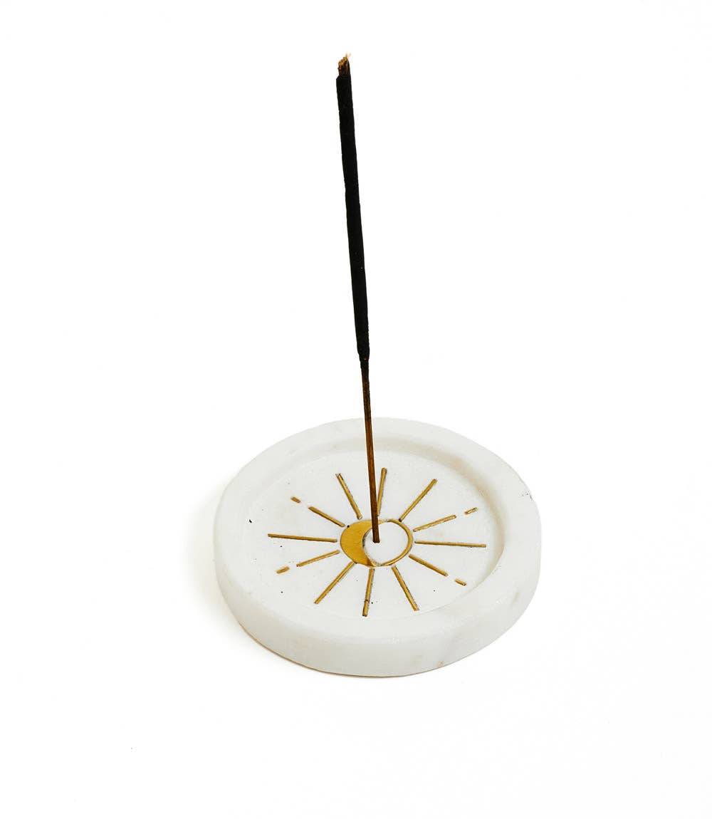 Indukala Round Moon Incense Holder - White Carved Marble Home Goods Matr Boomie   