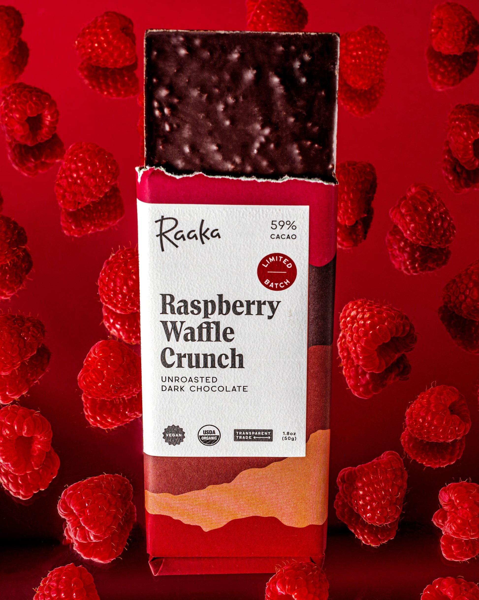 60% Raspberry Waffle Crunch Bar - Valentine's Limited Batch Home Goods Raaka Chocolate