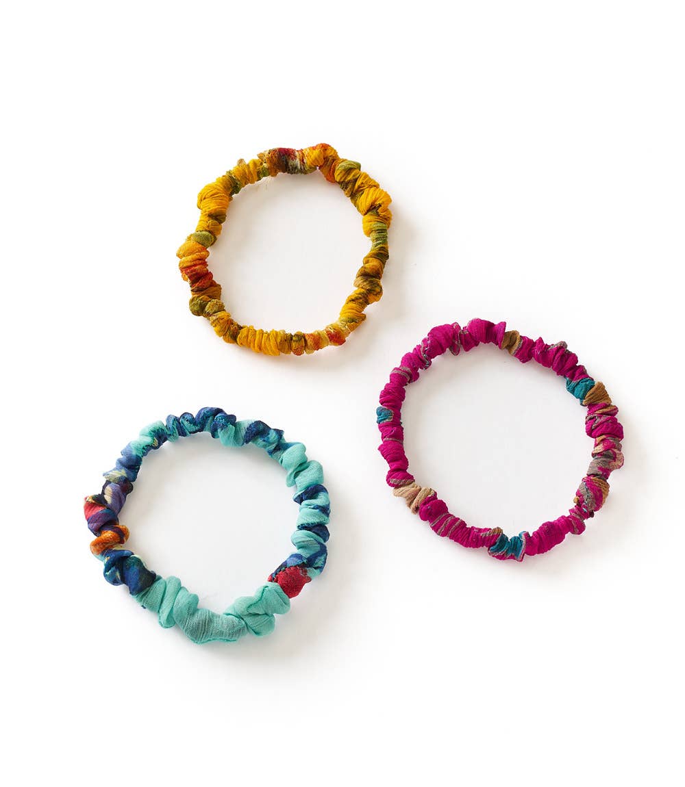 Priya Scrunchie Bracelet - Set of 3, Assorted Upcycled Sari Accessories Matr Boomie Fair Trade   