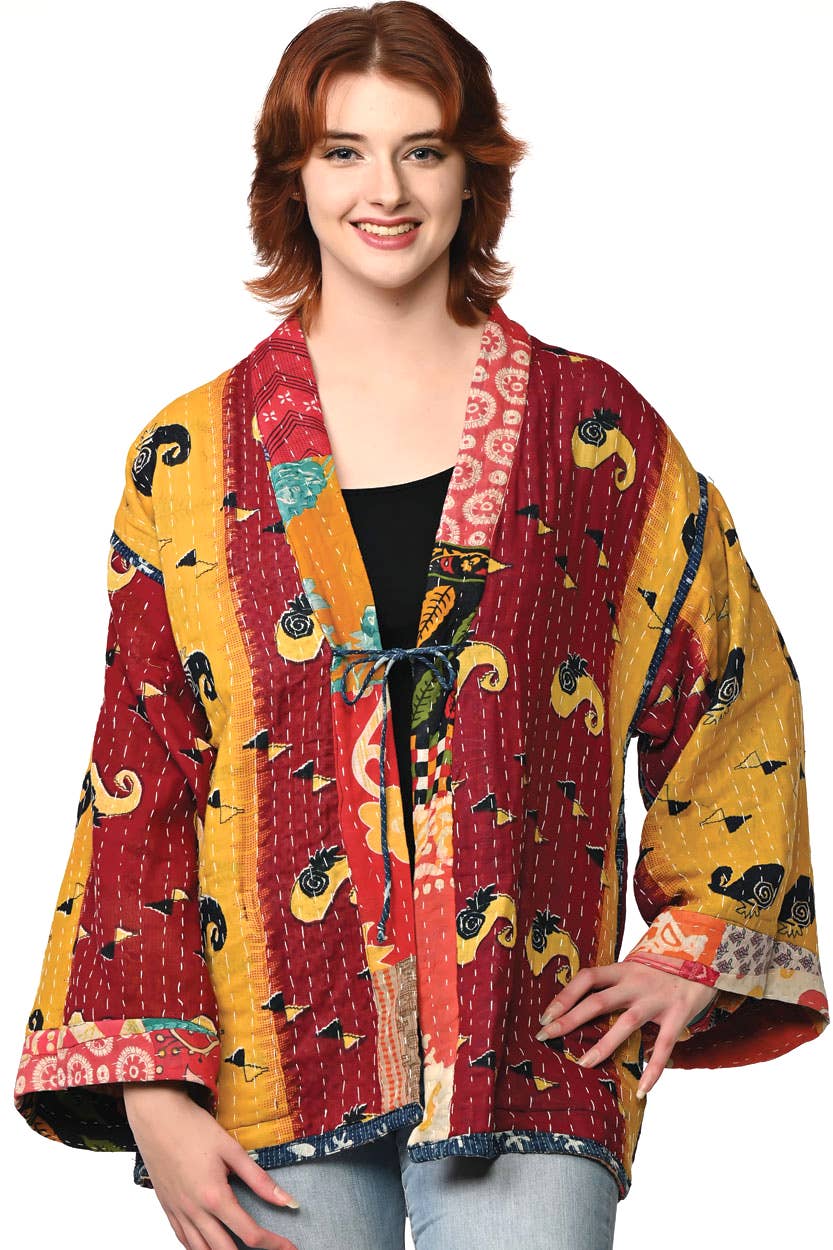 Reversible Cotton Kantha Kimono Jacket Jacket Sevya Handmade   