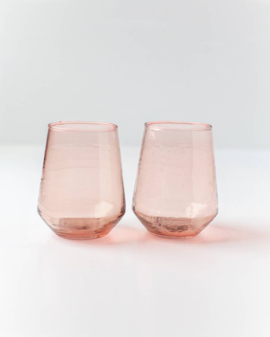 Handblown Hammered Glass Water Tumbler | Pair of 2 Home Goods Creative Women Blush