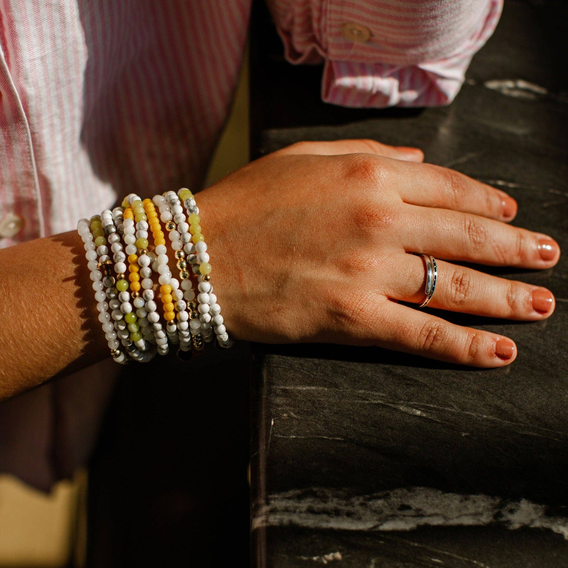 Morse Code Bracelet | SUNSHINE: Yellow & Mother of Pearl  ETHICGOODS   