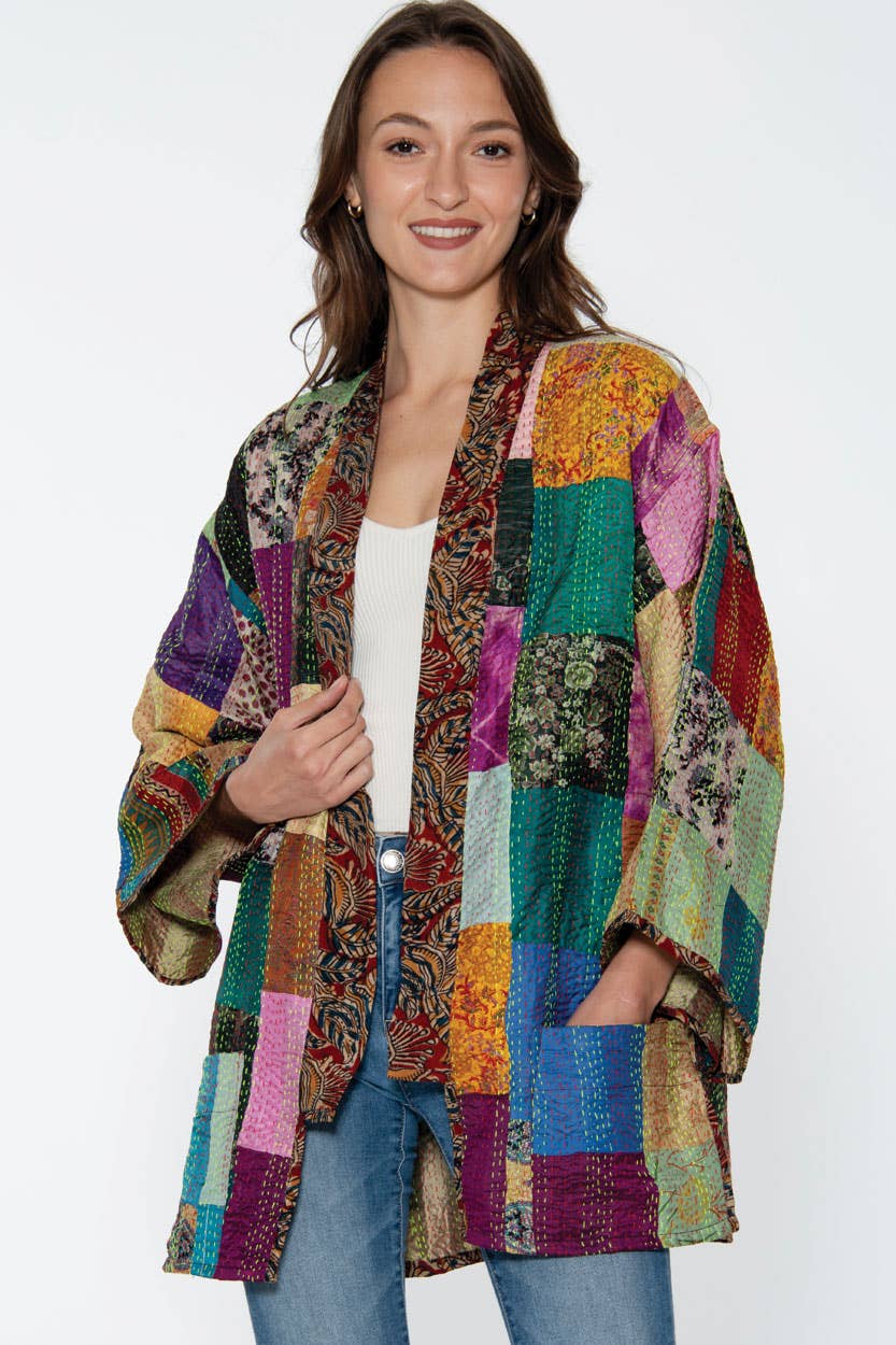 Reversible Kantha Silk Kimono Jacket Sevya Handmade