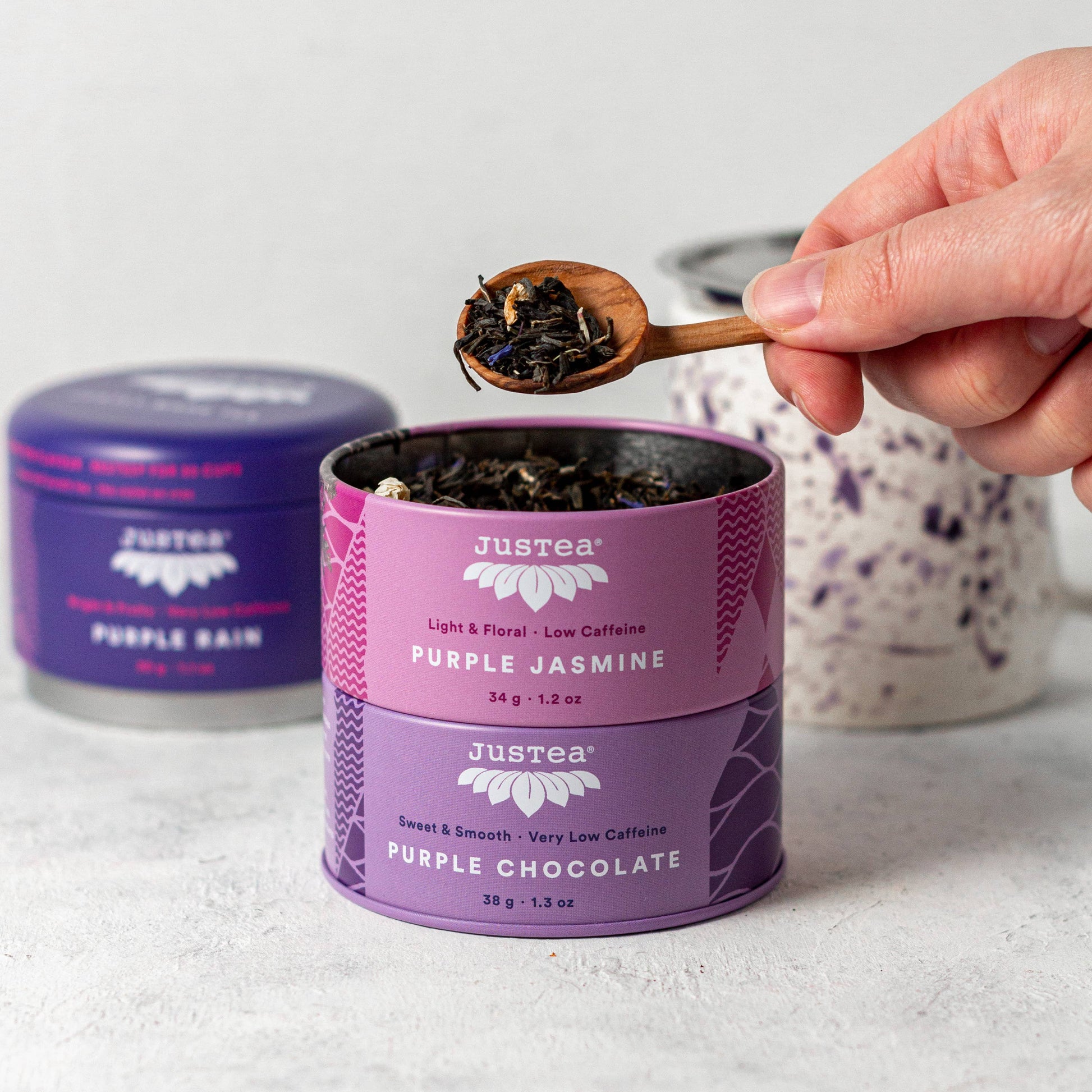 Purple Tea Trio Tin & Spoon - Organic, Fair-Trade Tea Gift Home Goods JusTea