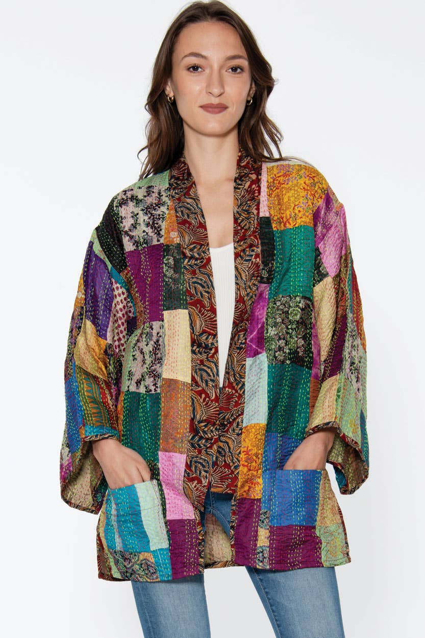 Reversible Kantha Silk Kimono Jacket Sevya Handmade