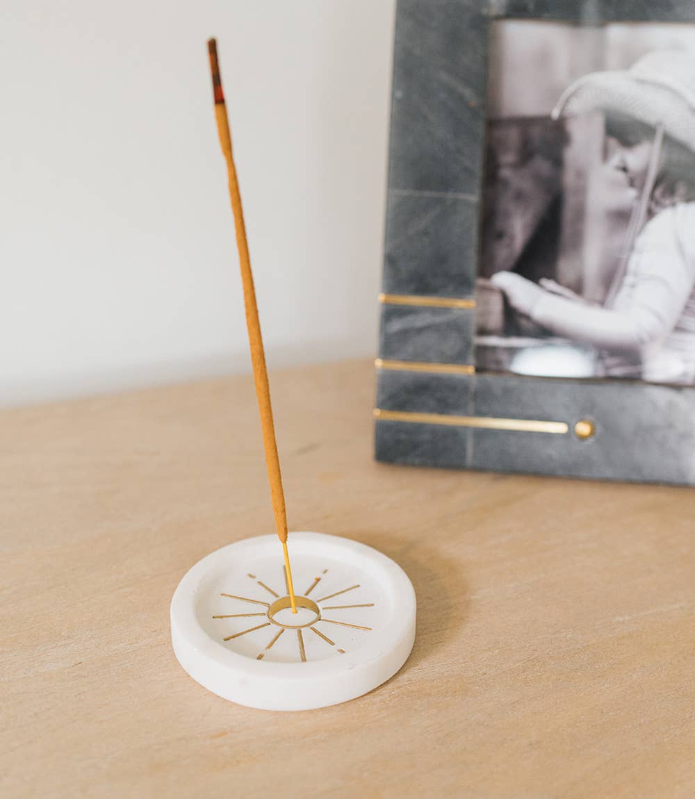 Indukala Round Moon Incense Holder - White Carved Marble Home Goods Matr Boomie   