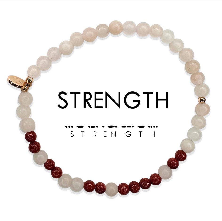 Morse Code Bracelet | STRENGTH: Pink Aventurine & Goldstone  ETHICGOODS   