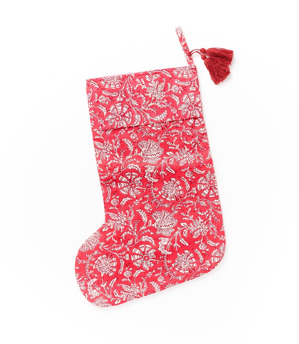 Cotton Holiday Stocking - Assorted Hand Block Print  Matr Boomie   