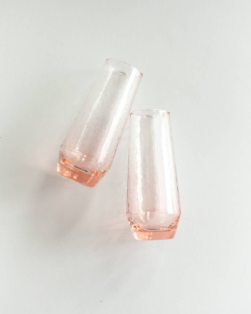 Handblown Hammered Champagne Flutes | Set of 2 Home Goods Creative Women Blush
