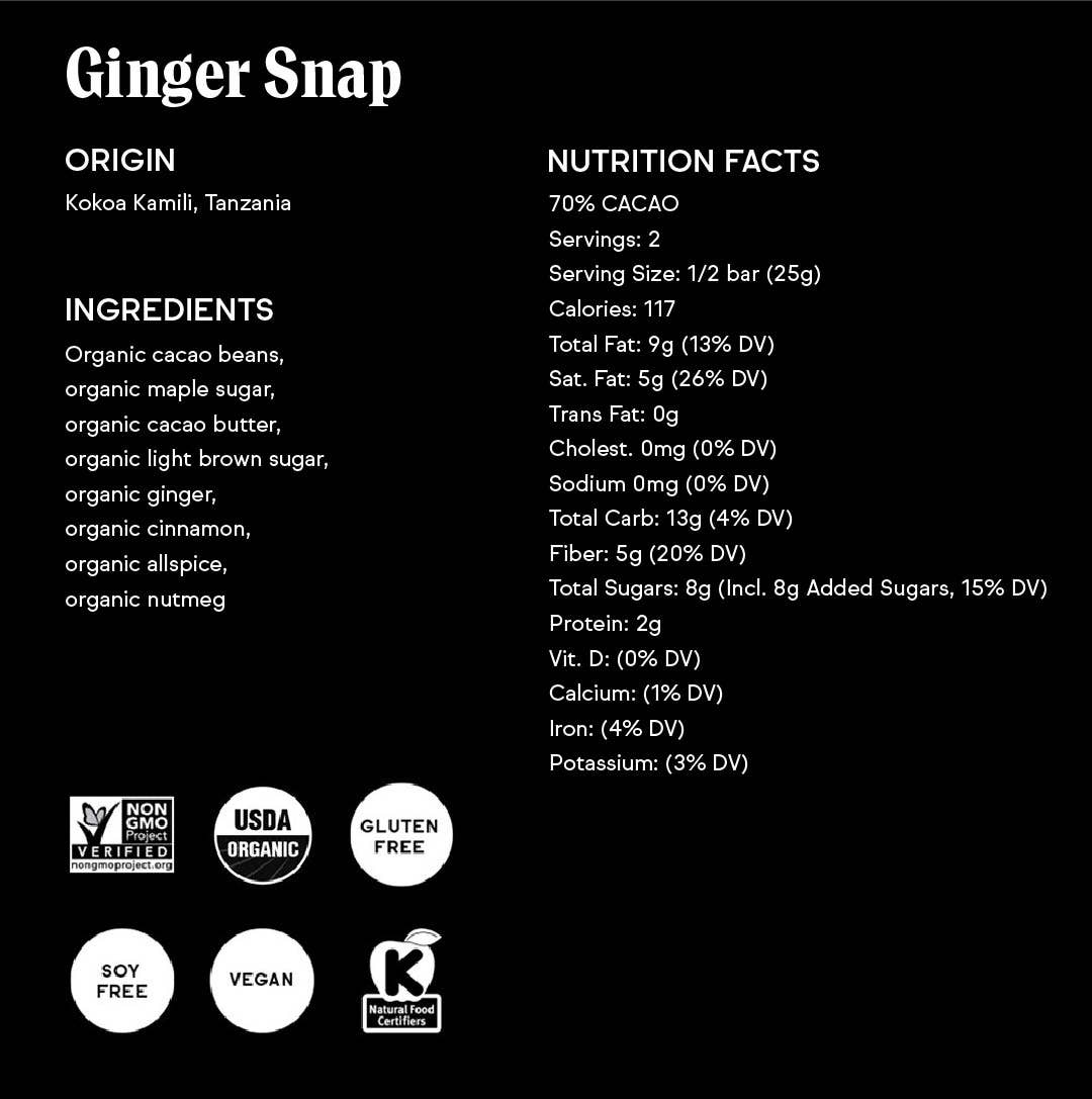 70% Ginger Snap Chocolate - Holiday Christmas Limited Batch Home Goods Raaka Chocolate   