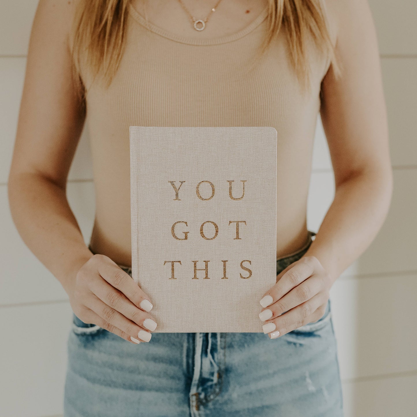 You Got This - Tan and Gold Foil Fabric Journal Home Goods Sweet Water Decor   