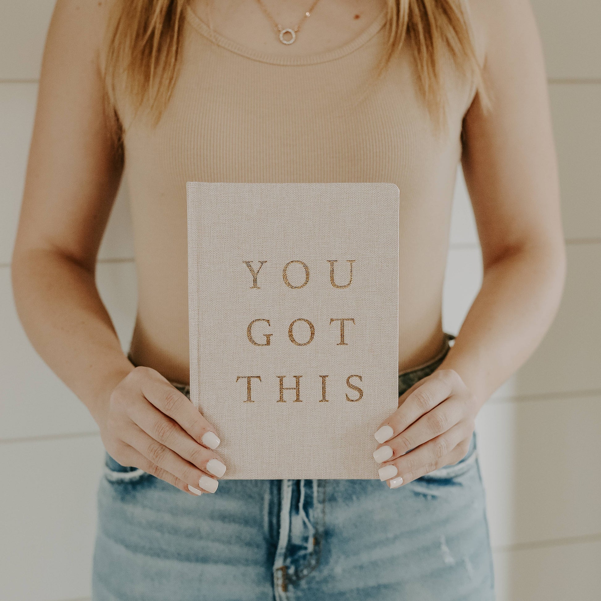 You Got This - Tan and Gold Foil Fabric Journal Home Goods Sweet Water Decor   