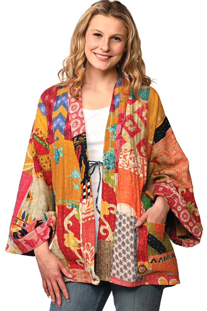 Reversible Cotton Kantha Kimono Jacket Jacket Sevya Handmade   