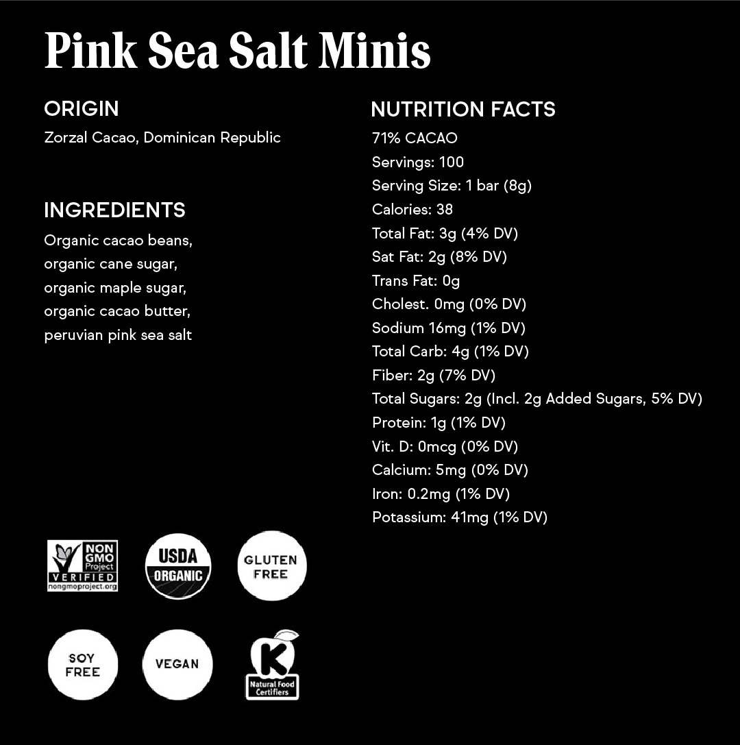 71% Pink Sea Salt Mini Chocolate Bars Home Goods Raaka Chocolate