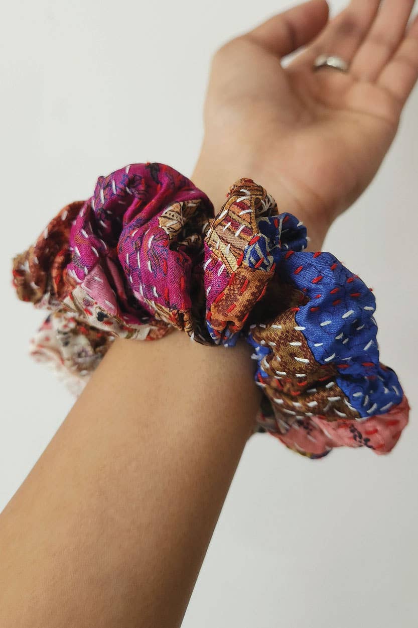 Silk Kantha Scrunchies, Set of 2 Accessories Sevya Handmade   