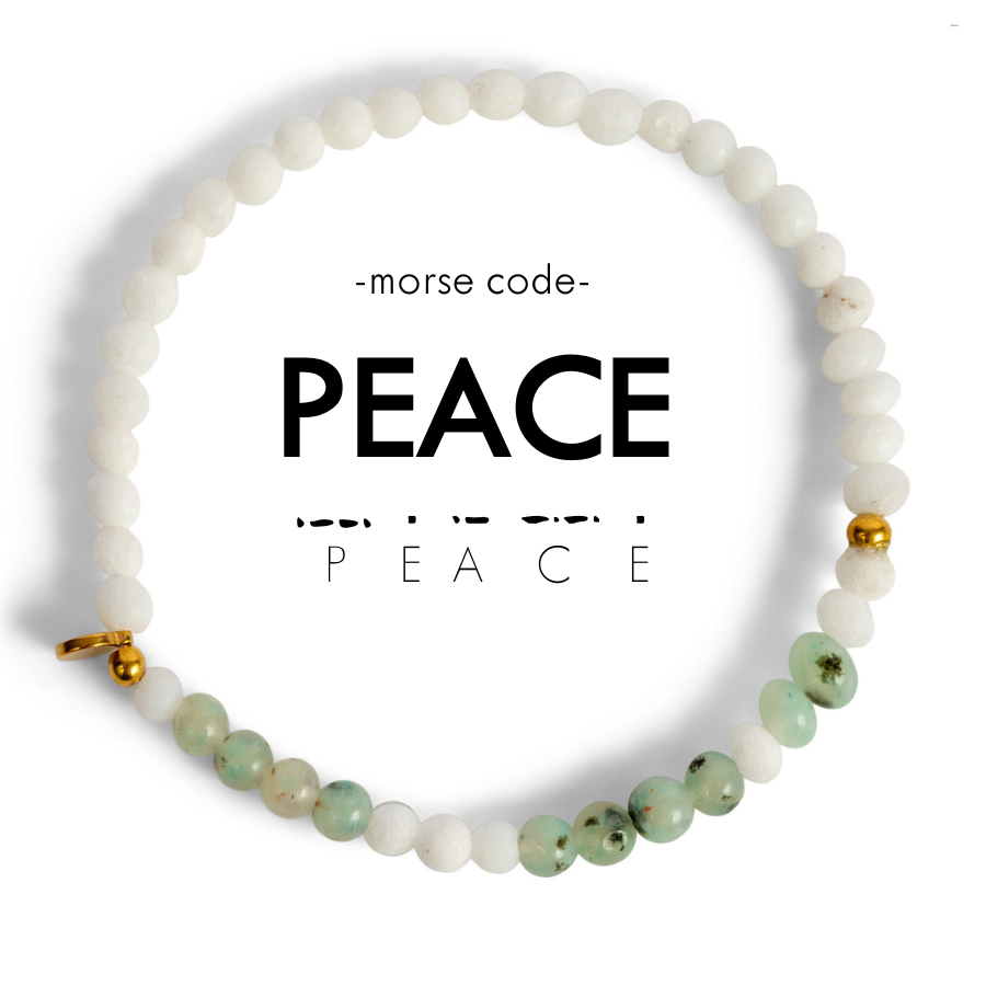 Morse Code Bracelet | PEACE: Mother of Pearl & Pink Aventurine  ETHICGOODS   