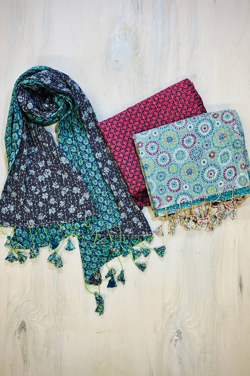 Cotton Kantha Scarves Accessories Sevya Handmade   