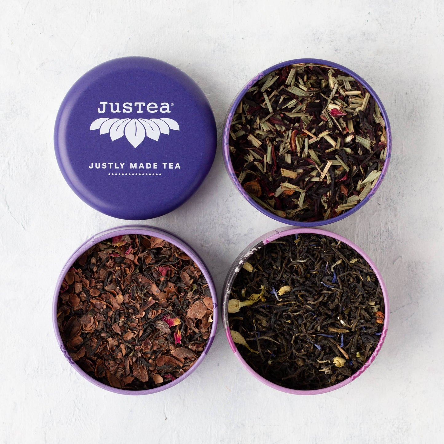 Purple Tea Trio Tin & Spoon - Organic, Fair-Trade Tea Gift Home Goods JusTea