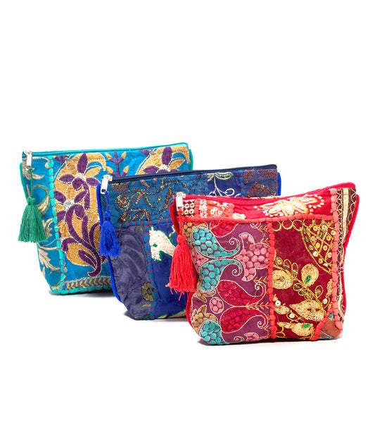 COLOR SPLASH EMBROIDERED COSMETIC BAG - ASSORTED, HANDMADE Bags Matr Boomie   