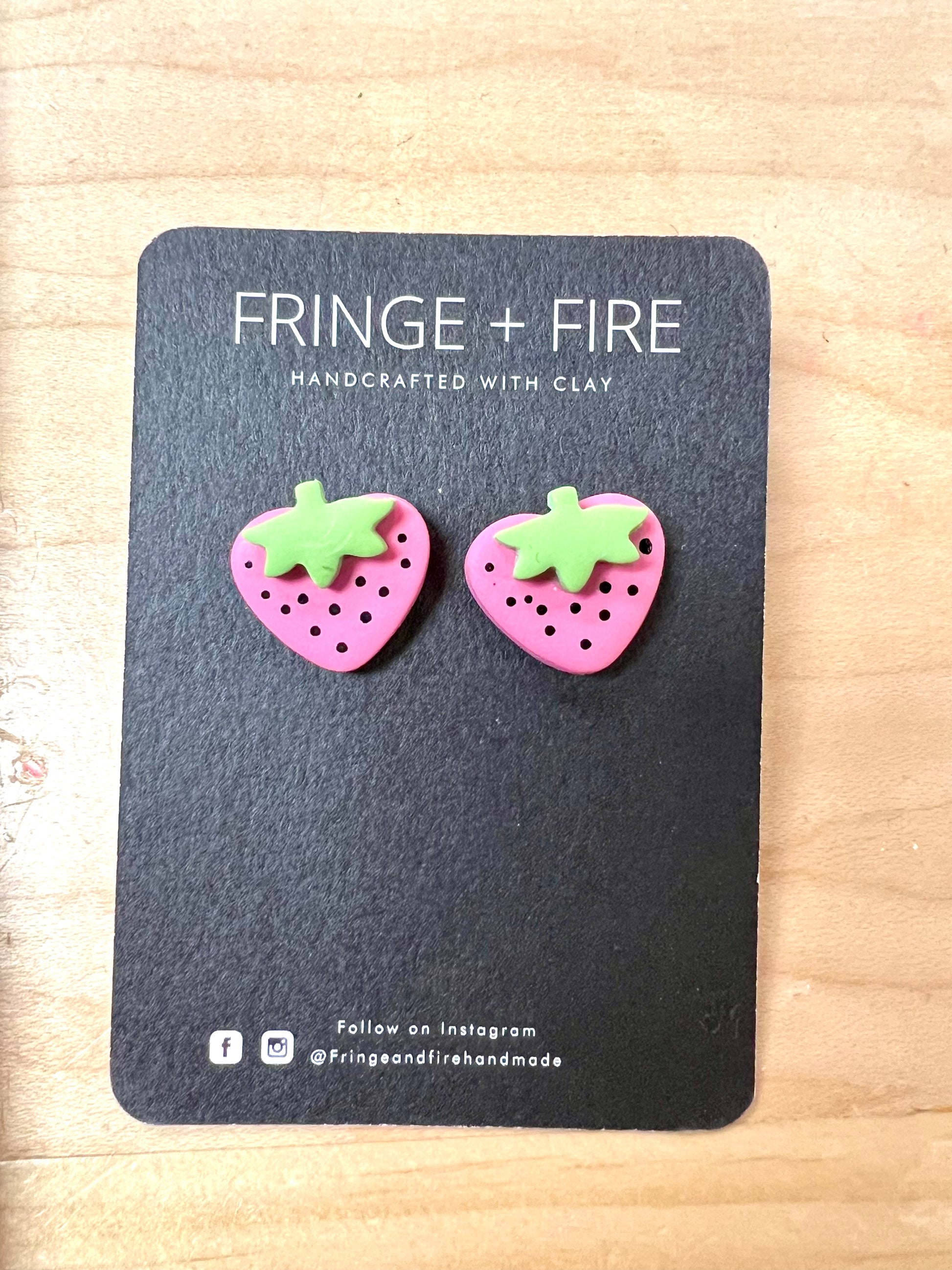 Strawberry Studs Earrings Fringe and Fire Handmade Pink  
