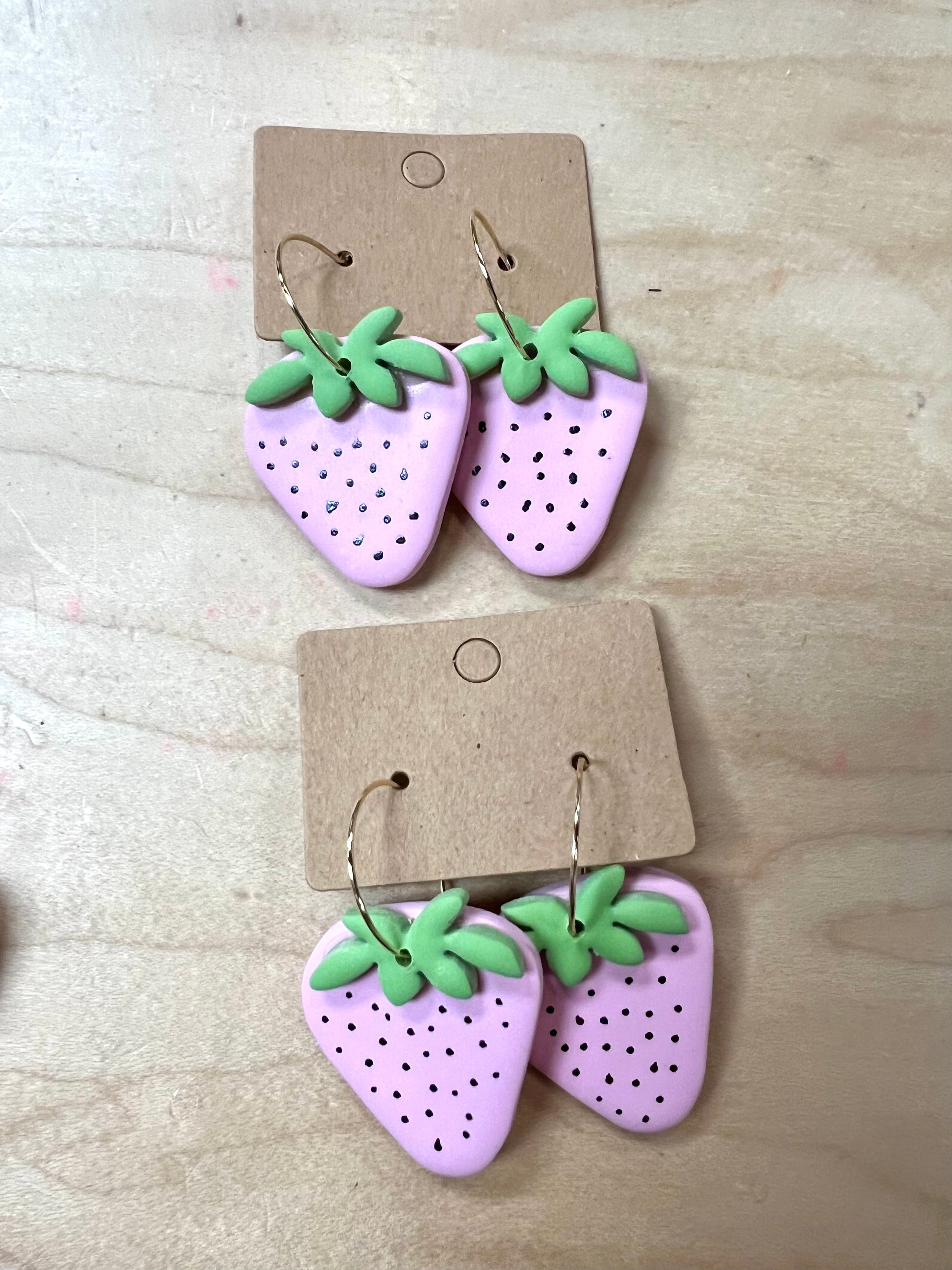 Strawberry Hoops Earrings Fringe and Fire Handmade Light Pink  
