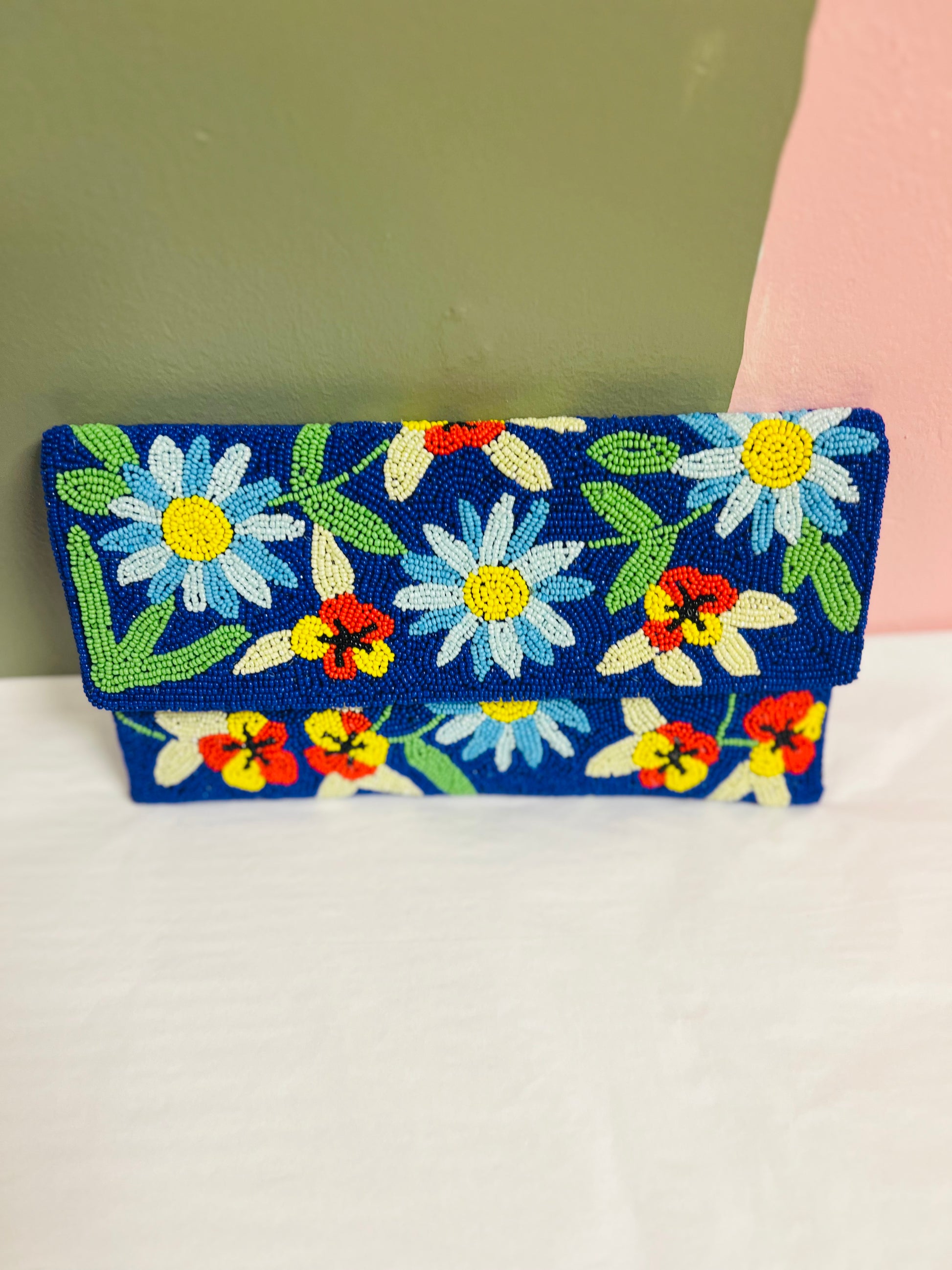 Beaded Foldover clutch - Multi flower Bags Indiblossom   