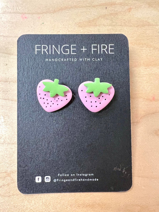 Strawberry Studs Earrings Fringe and Fire Handmade Light Pink  