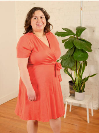Katie Plus Size Wrap Dress Melon Rib Knit