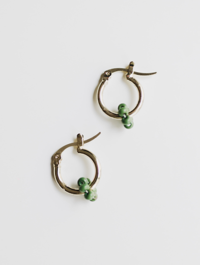 Floral Micro Hoop Earrings - Green Earrings Mata Traders   
