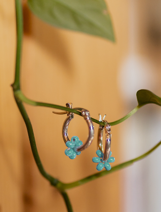 Floral Micro Hoop Earrings - Turquoise Earrings Mata Traders   