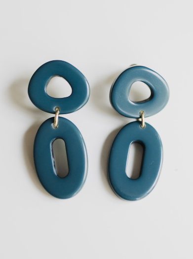Oblong Hoop Earrings - Blue Earrings Mata Traders   